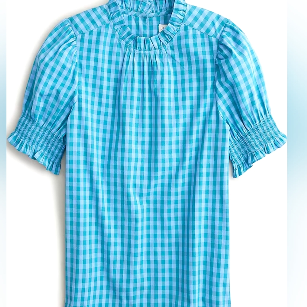 J Crew Smocked Cotton Poplin puff-sleeve top